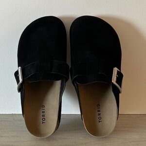 Torrid Black Suede Mules with Silver Buckle